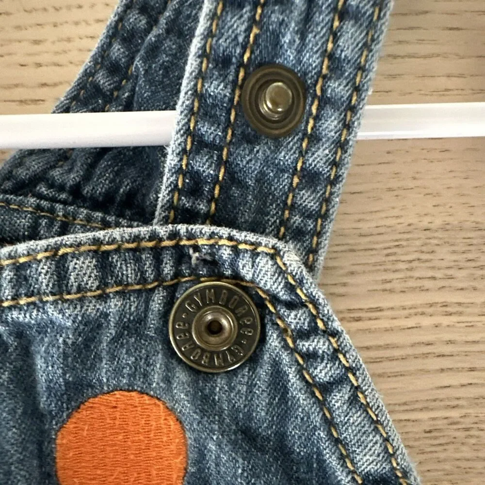Gymboree 12-18 Months Denim Overalls Blue Elephant Embroidered Pockets